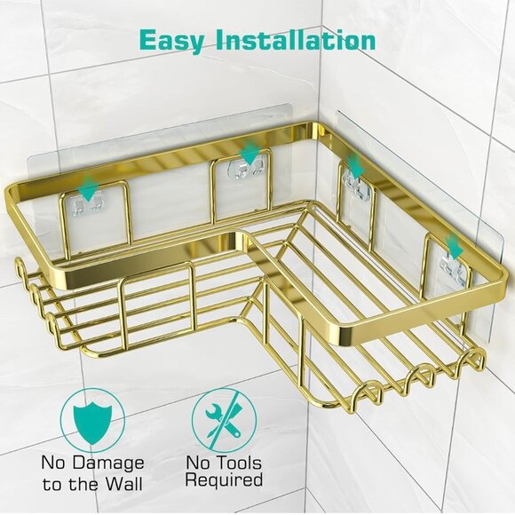 Gold Corner Shower Caddy Shelf Set Adhesive Rustproof Wall-Mounted 3-Tier Organi - Picture 3 of 8